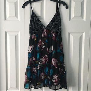 Forever 21 Black Flowered Spaghetti Strap Dress M